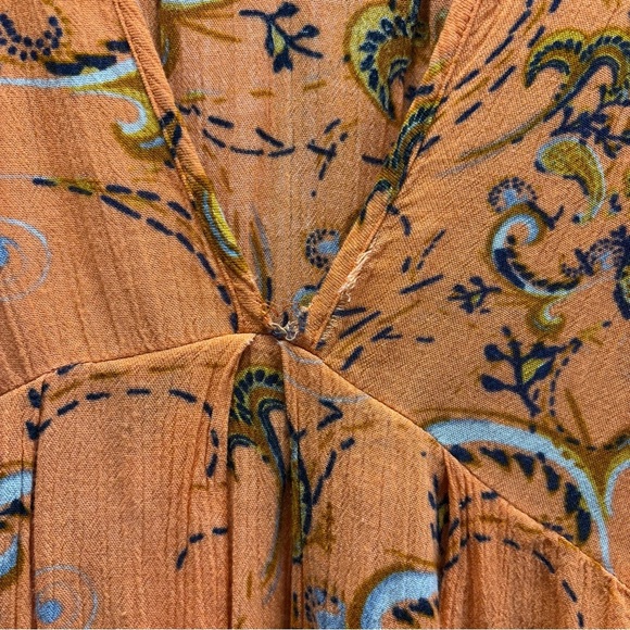 Free People Orange Just The Two Of Us Paisley Printed Tunic Dress Boho Fairy Med - Picture 6 of 9